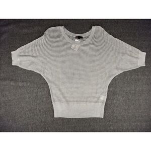 T/O Silver Metallic Sweater Pullover Open Knit Dolman Sleeve Ribbed Hem Cuff NWT